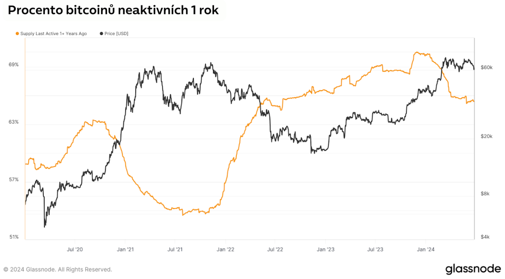 Neaktivní bitcoiny v posledním roce